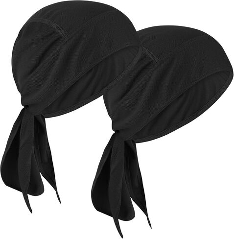 Larrel 2 Pcs Durags for Men, Quick Drying Dew Rags Head Cap Sports Sweat Wicking Beanie Cooling Do Rags Head Wrap Bandana for Men Women Running Cycling Motorcycle Outdoor Activities (Black) in Saudi Arabia