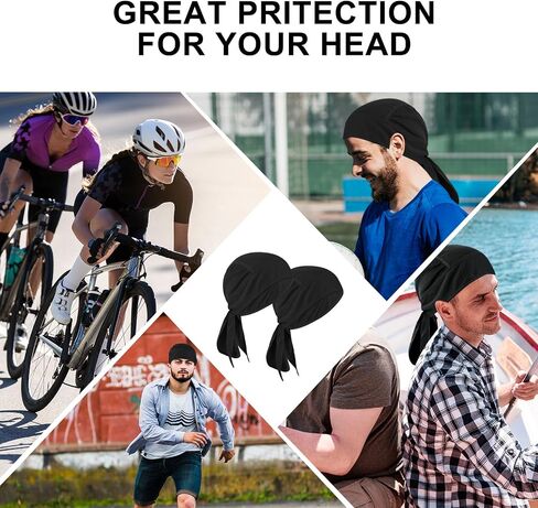 Larrel 2 Pcs Durags for Men, Quick Drying Dew Rags Head Cap Sports Sweat Wicking Beanie Cooling Do Rags Head Wrap Bandana for Men Women Running Cycling Motorcycle Outdoor Activities (Black) in Saudi Arabia