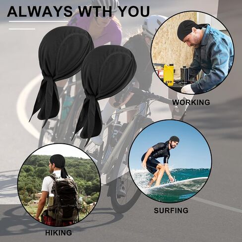 Larrel 2 Pcs Durags for Men, Quick Drying Dew Rags Head Cap Sports Sweat Wicking Beanie Cooling Do Rags Head Wrap Bandana for Men Women Running Cycling Motorcycle Outdoor Activities (Black) in Saudi Arabia