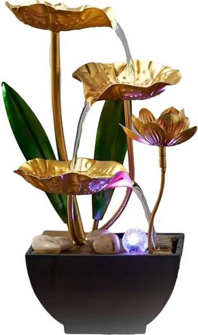 Tabletop Fountain 3-Tiers Leaf: Small Indoor Waterfall Fountains with Rocks - Lotus Waterfall Fountain Zen Fountains Blue in Saudi Arabia