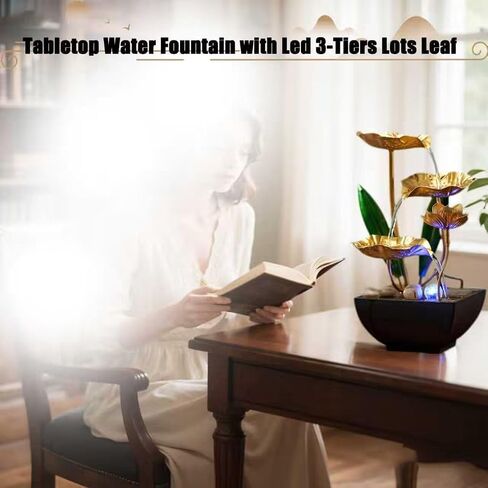 Tabletop Fountain 3-Tiers Leaf: Small Indoor Waterfall Fountains with Rocks - Lotus Waterfall Fountain Zen Fountains Blue in Saudi Arabia