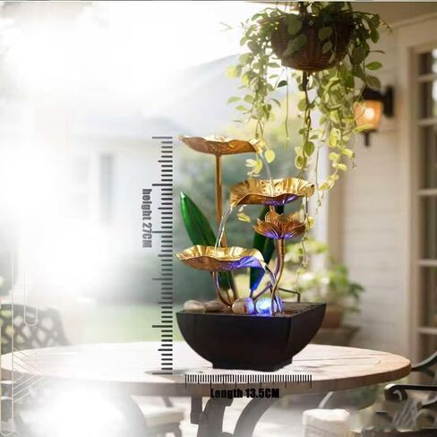 Tabletop Fountain 3-Tiers Leaf: Small Indoor Waterfall Fountains with Rocks - Lotus Waterfall Fountain Zen Fountains Blue in Saudi Arabia