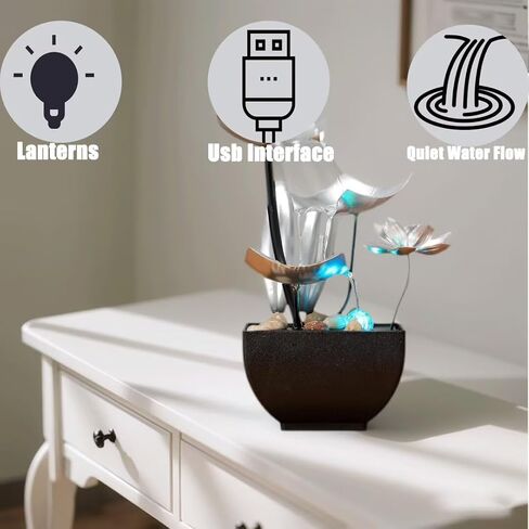 Desktop Water Fountains: Relaxing Zen Décor for Home Living Room or Bedroom and Office - Home Décor Soothing Sound Pink in Saudi Arabia