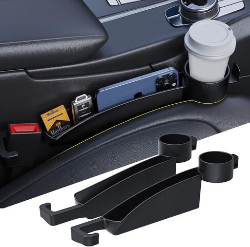 Car Seat Gap Filler Set of 2, Upgraded Car Side Seat Gap Fillers with Organizer, Cup Holder & Hook Function, Inserts Between Front Seats Console Catcher 4in1 Gap Stopper Fill Plug Storage Box (Black) in Saudi Arabia