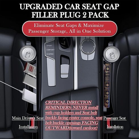 Car Seat Gap Filler Set of 2, Upgraded Car Side Seat Gap Fillers with Organizer, Cup Holder & Hook Function, Inserts Between Front Seats Console Catcher 4in1 Gap Stopper Fill Plug Storage Box (Black) in Saudi Arabia