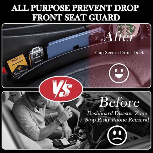 Car Seat Gap Filler Set of 2, Upgraded Car Side Seat Gap Fillers with Organizer, Cup Holder & Hook Function, Inserts Between Front Seats Console Catcher 4in1 Gap Stopper Fill Plug Storage Box (Black) in Saudi Arabia