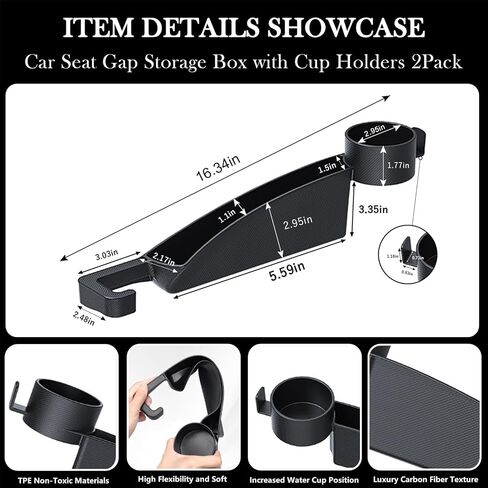 Car Seat Gap Filler Set of 2, Upgraded Car Side Seat Gap Fillers with Organizer, Cup Holder & Hook Function, Inserts Between Front Seats Console Catcher 4in1 Gap Stopper Fill Plug Storage Box (Black) in Saudi Arabia