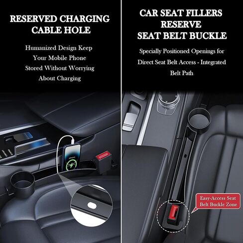 Car Seat Gap Filler Set of 2, Upgraded Car Side Seat Gap Fillers with Organizer, Cup Holder & Hook Function, Inserts Between Front Seats Console Catcher 4in1 Gap Stopper Fill Plug Storage Box (Black) in Saudi Arabia