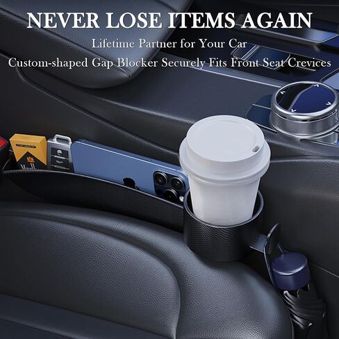 Car Seat Gap Filler Set of 2, Upgraded Car Side Seat Gap Fillers with Organizer, Cup Holder & Hook Function, Inserts Between Front Seats Console Catcher 4in1 Gap Stopper Fill Plug Storage Box (Black) in Saudi Arabia