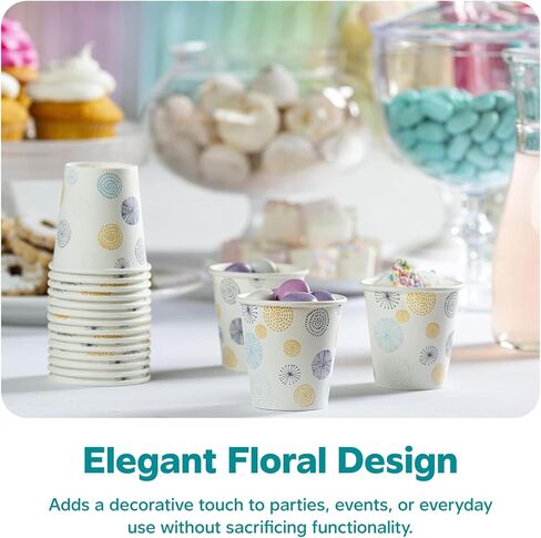 غوستو [100 عدد 3 أوقية. أكواب ورقية صغيرة، أكواب غسول الفم الصغيرة للحمام للاستعمال مرة واحدة - زهور in Kuwait