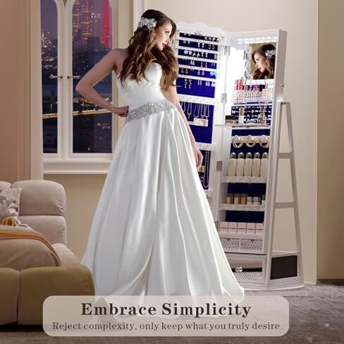 LED Jewelry Cabinet with Full-Length Mirror, 360° Rotating Dresser, Lockable Storage for Accessories, Stylish Black Design - Perfect for Home Use in Saudi Arabia