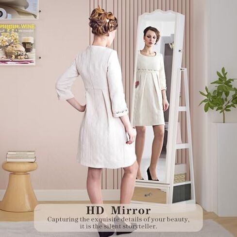LED Jewelry Cabinet with Full-Length Mirror, 360° Rotating Dresser, Lockable Storage for Accessories, Stylish Black Design - Perfect for Home Use in Saudi Arabia