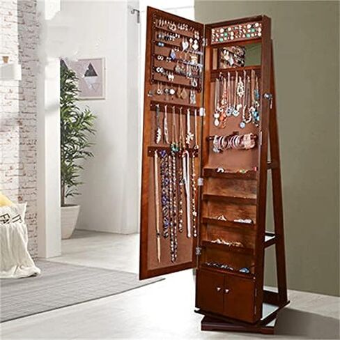 Floor-Standing Jewelry Cabinet with Full-Length Mirror, Multifunctional Jewelry Storage Organizer for Home, Elegant Design for Accessories, Rings, Necklaces & More in Saudi Arabia