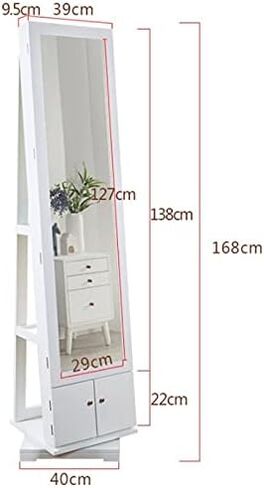 Floor-Standing Jewelry Cabinet with Full-Length Mirror, Multifunctional Jewelry Storage Organizer for Home, Elegant Design for Accessories, Rings, Necklaces & More in Saudi Arabia