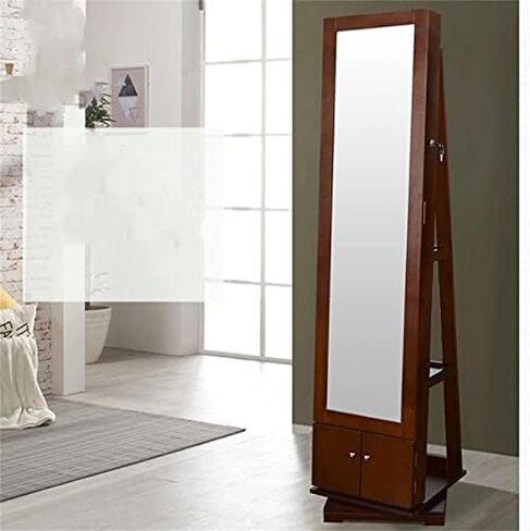 Floor-Standing Jewelry Cabinet with Full-Length Mirror, Multifunctional Jewelry Storage Organizer for Home, Elegant Design for Accessories, Rings, Necklaces & More in Saudi Arabia