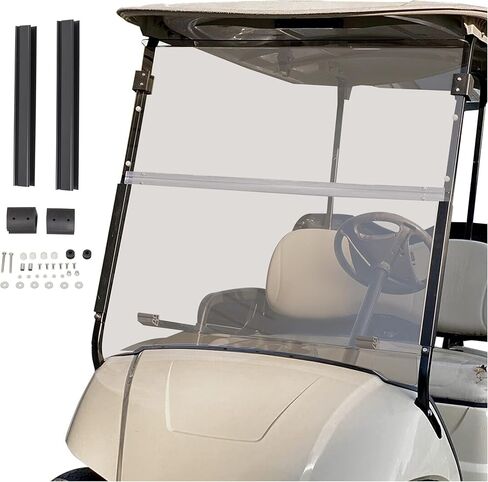 الزجاج الأمامي Ecotric Titned متوافق مع 2007-2016 Yamaha Drive G29 نماذج غاز أو كهربائية قابلة للطي للزجاج الأمامي المقاوم 38.75 "W × 35.75" H in Kuwait