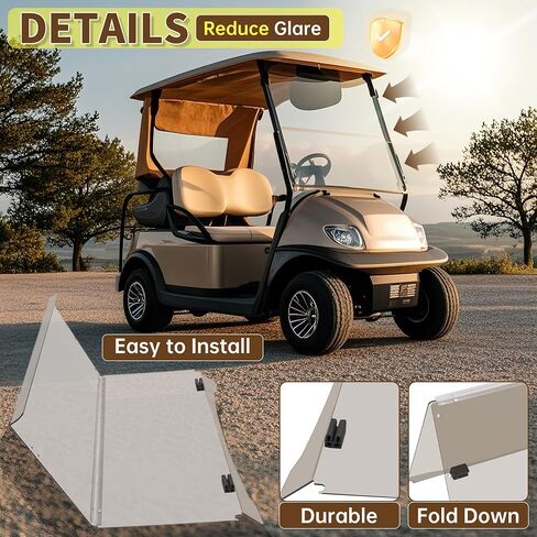 الزجاج الأمامي Ecotric Titned متوافق مع 2007-2016 Yamaha Drive G29 نماذج غاز أو كهربائية قابلة للطي للزجاج الأمامي المقاوم 38.75 "W × 35.75" H in Kuwait
