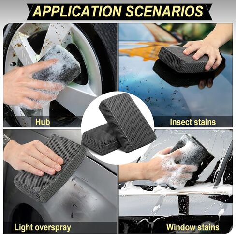 Car Wash Sponge,Dual Sided Car Clay Scrubber for Fast and Effective Removal of Paint,Light Overspray So On,Scrubbing and Clay Work,2-Pack in Saudi Arabia