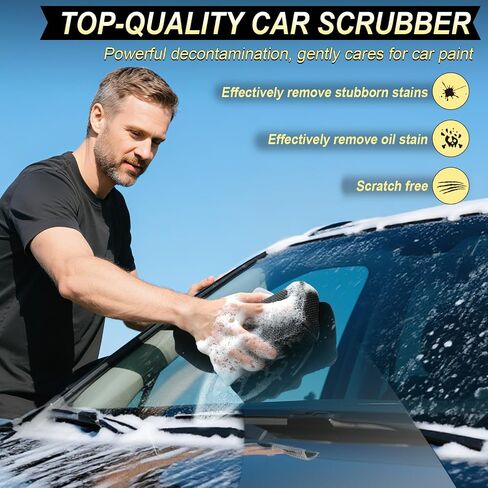 Car Wash Sponge,Dual Sided Car Clay Scrubber for Fast and Effective Removal of Paint,Light Overspray So On,Scrubbing and Clay Work,2-Pack in Saudi Arabia