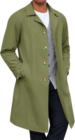 Yousify Mens Trench Coat Single Breasted Casual Slim Fit Windbreaker Lapel Lightweight Long Jacket Overcoat in Saudi Arabia