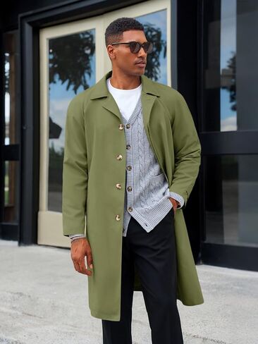 Yousify Mens Trench Coat Single Breasted Casual Slim Fit Windbreaker Lapel Lightweight Long Jacket Overcoat in Saudi Arabia
