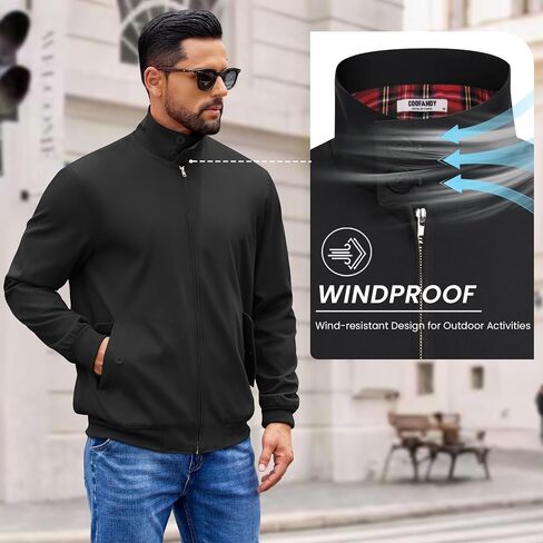coofandy رجال السترات الخفيفة الوزن غير الرسمية الرياح الرياح zip up معطف الوقوف جاكيت الجولف سترة العمل الأنيقة عمل الخريف in Saudi Arabia