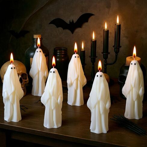 SYHOBORT 6 PCS HALLOWEEN GHOST CONDLES GOTH SPOOKY GHOST TAPER CADLES SOY WAX HOMES FOR BAOT BACKERSERS HALLOWEEN ROOD TABER in Saudi Arabia