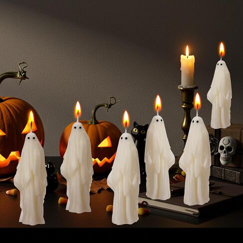 SYHOBORT 6 PCS HALLOWEEN GHOST CONDLES GOTH SPOOKY GHOST TAPER CADLES SOY WAX HOMES FOR BAOT BACKERSERS HALLOWEEN ROOD TABER in Saudi Arabia