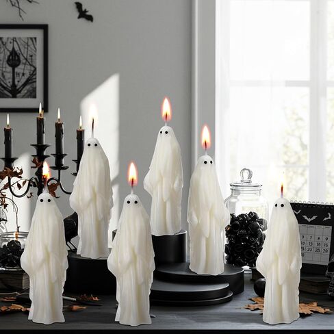 SYHOBORT 6 PCS HALLOWEEN GHOST CONDLES GOTH SPOOKY GHOST TAPER CADLES SOY WAX HOMES FOR BAOT BACKERSERS HALLOWEEN ROOD TABER in Saudi Arabia