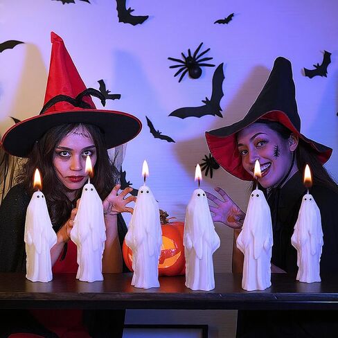 SYHOBORT 6 PCS HALLOWEEN GHOST CONDLES GOTH SPOOKY GHOST TAPER CADLES SOY WAX HOMES FOR BAOT BACKERSERS HALLOWEEN ROOD TABER in Saudi Arabia