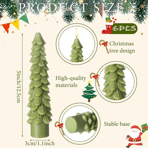 6 Pcs Christmas Tree Shaped Candles Xmas Wax Scented Candles White Green Decorative Christmas Tree Gifts for Xmas Eve Winter Holiday Party New Year Bedroom Room Table Decor, 3 Assorted Styles in Saudi Arabia