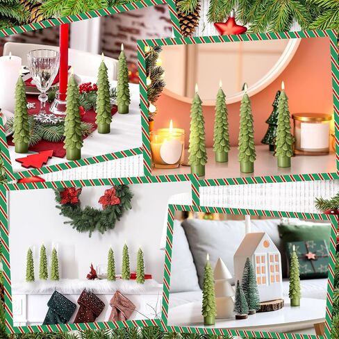 6 Pcs Christmas Tree Shaped Candles Xmas Wax Scented Candles White Green Decorative Christmas Tree Gifts for Xmas Eve Winter Holiday Party New Year Bedroom Room Table Decor, 3 Assorted Styles in Saudi Arabia