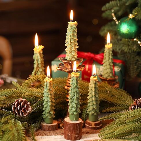 6 Pcs Christmas Tree Shaped Candles Xmas Wax Scented Candles White Green Decorative Christmas Tree Gifts for Xmas Eve Winter Holiday Party New Year Bedroom Room Table Decor, 3 Assorted Styles in Saudi Arabia