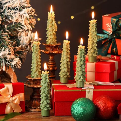 6 Pcs Christmas Tree Shaped Candles Xmas Wax Scented Candles White Green Decorative Christmas Tree Gifts for Xmas Eve Winter Holiday Party New Year Bedroom Room Table Decor, 3 Assorted Styles in Saudi Arabia
