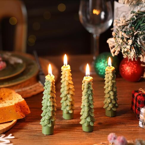 6 Pcs Christmas Tree Shaped Candles Xmas Wax Scented Candles White Green Decorative Christmas Tree Gifts for Xmas Eve Winter Holiday Party New Year Bedroom Room Table Decor, 3 Assorted Styles in Saudi Arabia