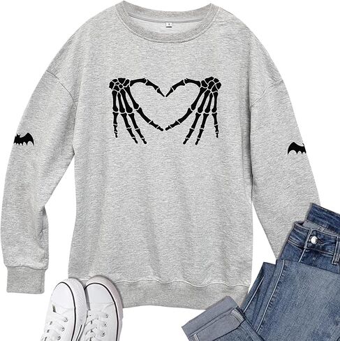 Halloween Sweatshirts for Women:Skull Graphic Crewneck Long Sleeve Tops Lightweight Pullover Sweatshirts in Kuwait
