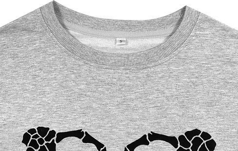Halloween Sweatshirts for Women:Skull Graphic Crewneck Long Sleeve Tops Lightweight Pullover Sweatshirts in Kuwait
