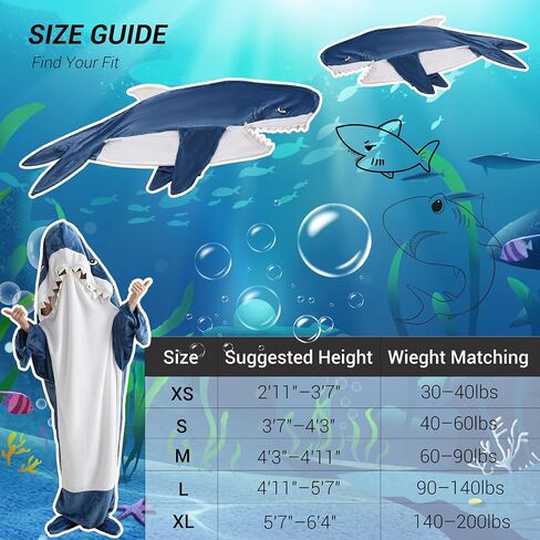 Glow in The Dark Shark Blanket Onesie Hoodie with Teeth, Eyes & Fins - Super Soft Flannel Wearable Shark Costume for White Elephant Gift Exchange Party (Blue, M) in Saudi Arabia