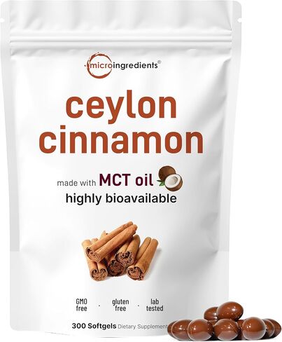 Ceylon Cinnamon 7,200mg Equivalent | 300 Softgels with MCT Oil | Highly Bioavailable Herbal Extract | Extra Strength Cinnamon Supplements | Antioxidant & Sugar Monitor Support | Non-GMO, Gluten Free in Saudi Arabia