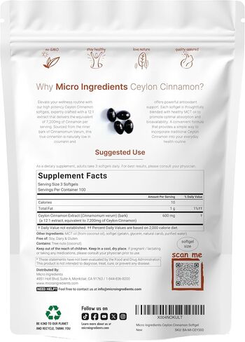 Ceylon Cinnamon 7,200mg Equivalent | 300 Softgels with MCT Oil | Highly Bioavailable Herbal Extract | Extra Strength Cinnamon Supplements | Antioxidant & Sugar Monitor Support | Non-GMO, Gluten Free in Saudi Arabia