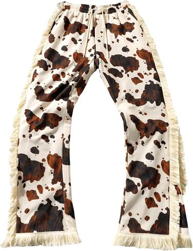 Men's Y2K Western Cowboy Pants Fringe Straight Leg Pants Graphic Tassels Sweatpant Elastic Waist Casual Trousers in Saudi Arabia