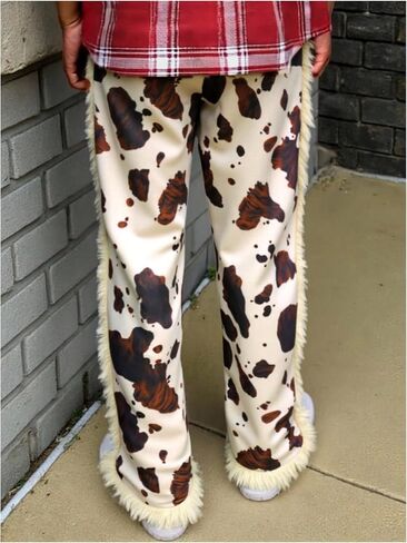 Men's Y2K Western Cowboy Pants Fringe Straight Leg Pants Graphic Tassels Sweatpant Elastic Waist Casual Trousers in Saudi Arabia