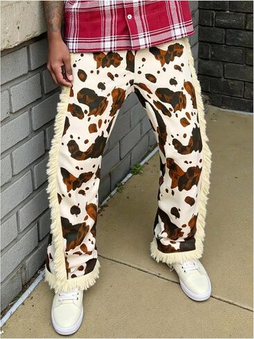 Men's Y2K Western Cowboy Pants Fringe Straight Leg Pants Graphic Tassels Sweatpant Elastic Waist Casual Trousers in Saudi Arabia