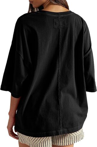 HUGOOME Womens Oversized T Shirts Summer Casual Short Sleeve Tops Cotton Crew Neck Loose Fit Basic Tee Plus Size Blouse in Kuwait