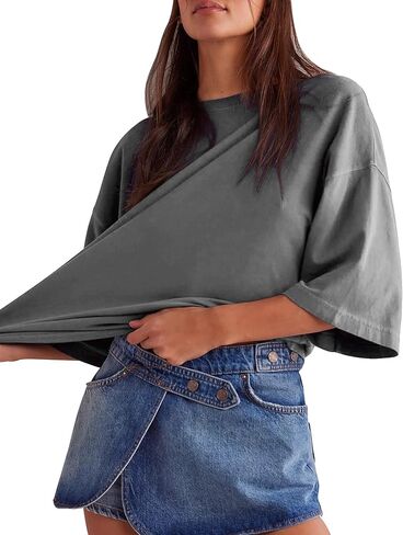 Hugoome Womens كبير الحجم thirts الصيف غير الرسمي قمم قصيرة الأكمام قمم القطن طاقم العنق in Kuwait