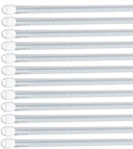 8ft R17D/HO LED أضواء أنبوب ، Super Bright V على شكل 270 درجة ، 4 صفوف LEDs 80W 10800LM 6500K أبيض بارد ، غطاء محكم الكمبيوتر الشخصي (استبدال لـ F96T12/CW/HO150W) صابرة الالتفاف المزدوج AC100-277V 12Pack in Saudi Arabia