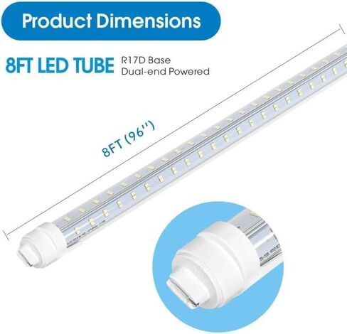 8ft R17D/HO LED أضواء أنبوب ، Super Bright V على شكل 270 درجة ، 4 صفوف LEDs 80W 10800LM 6500K أبيض بارد ، غطاء محكم الكمبيوتر الشخصي (استبدال لـ F96T12/CW/HO150W) صابرة الالتفاف المزدوج AC100-277V 12Pack in Saudi Arabia