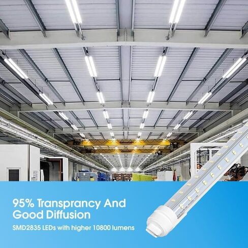 8ft R17D/HO LED أضواء أنبوب ، Super Bright V على شكل 270 درجة ، 4 صفوف LEDs 80W 10800LM 6500K أبيض بارد ، غطاء محكم الكمبيوتر الشخصي (استبدال لـ F96T12/CW/HO150W) صابرة الالتفاف المزدوج AC100-277V 12Pack in Saudi Arabia