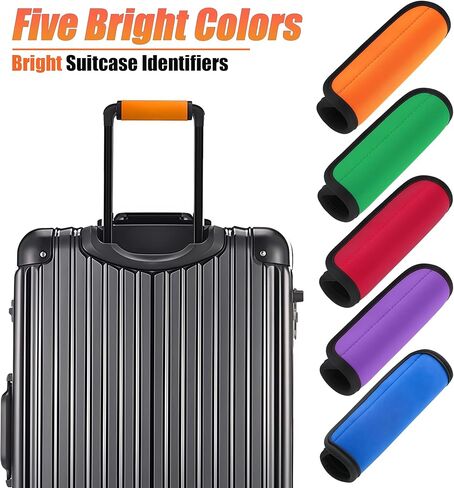 Wuggage Handle Wrap 5 Pack ، علامات الأمتعة | تلتف المقبض | أغلفة مقبض للحقيبة/حقيبة الشاطئ/حقائب الظهر ، معرفات سريعة ساطعة سفر سفر للطائرة (الأخضر × 5) in Kuwait