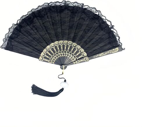 Chinshwehaw 1920s مروحة الدانتيل الزفاف عتيقة ، مروحة تطريز قابلة للطي مع Gold Glitter & Tassels - هدية حفل زفاف الشاي للنساء ، الأم ، العروس ، تأثيري رجعية مدمجة in Kuwait